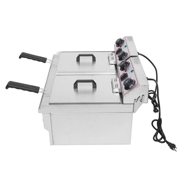 EH102V 16.9QT / 16L Total Capacity 24.9QT/23.6L Stainless Steel Faucet Double Tank Deep Fryer 3400W MAX (8L 8L Big Blue/Large Handle)
