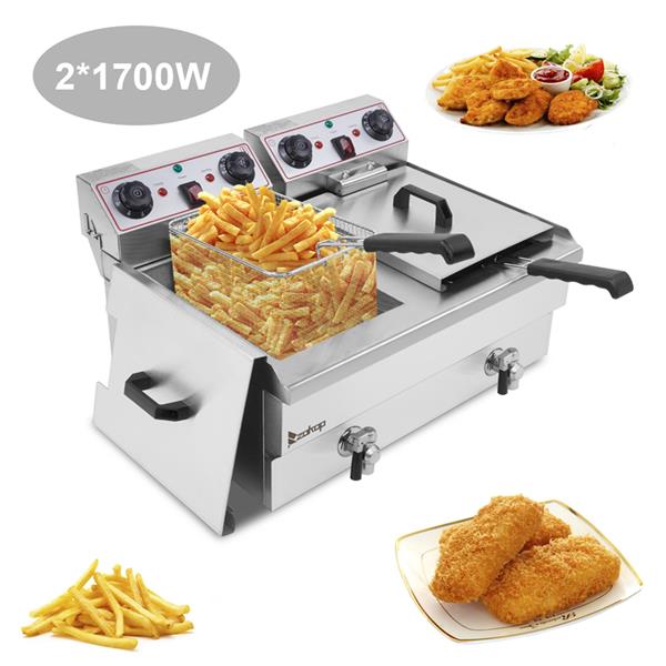 EH102V 16.9QT / 16L Total Capacity 24.9QT/23.6L Stainless Steel Faucet Double Tank Deep Fryer 3400W MAX (8L 8L Big Blue/Large Handle)
