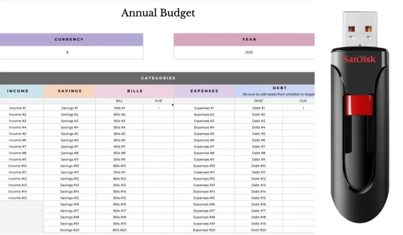 Ultimate Annual Budget Spreadsheet Excel Google Sheets Budget & Usb Flash Drive - Image 4